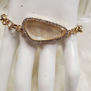GOLD chain link mother of pearl adjustable bracelet